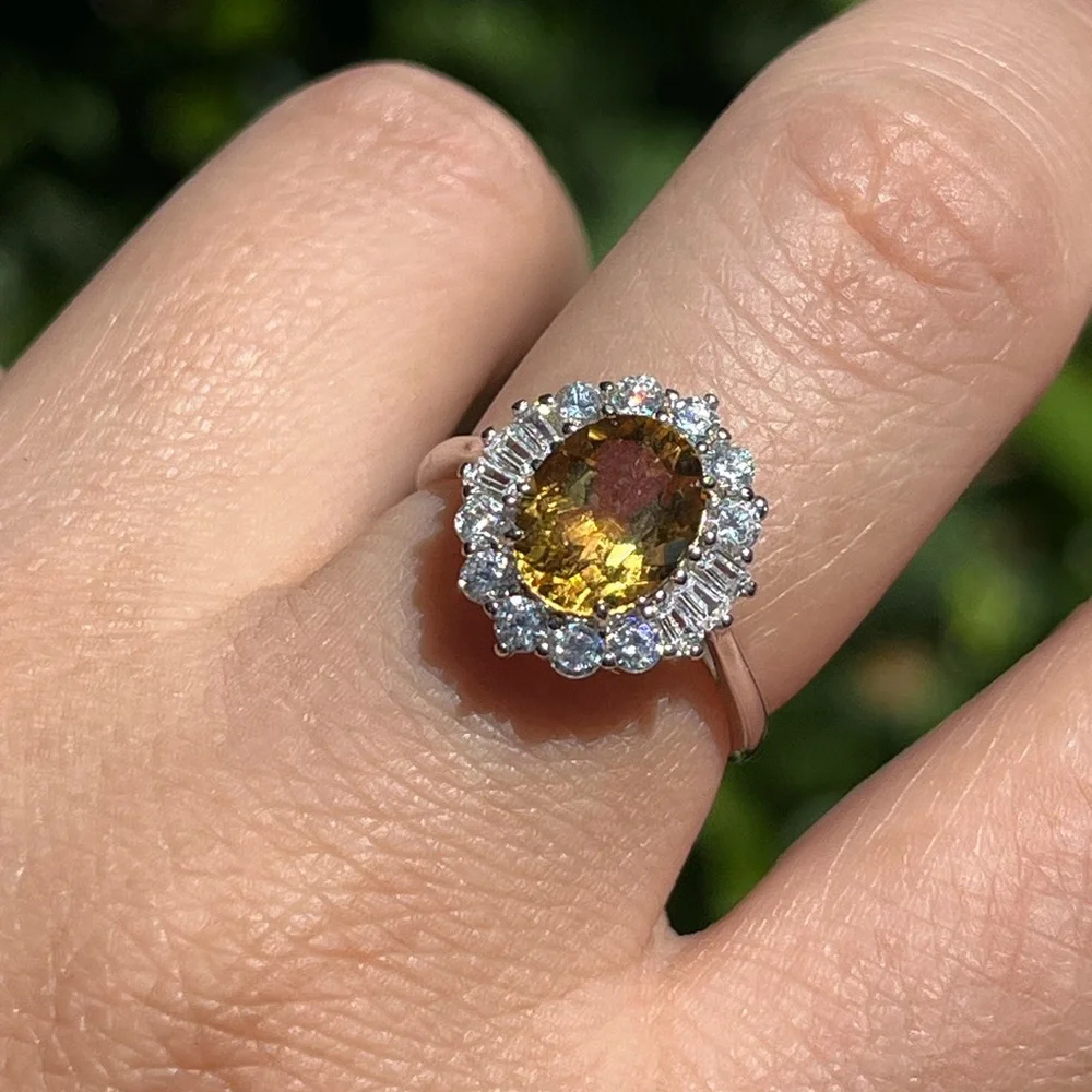 Sterling silver adjustable citrine‎ zirconia ring